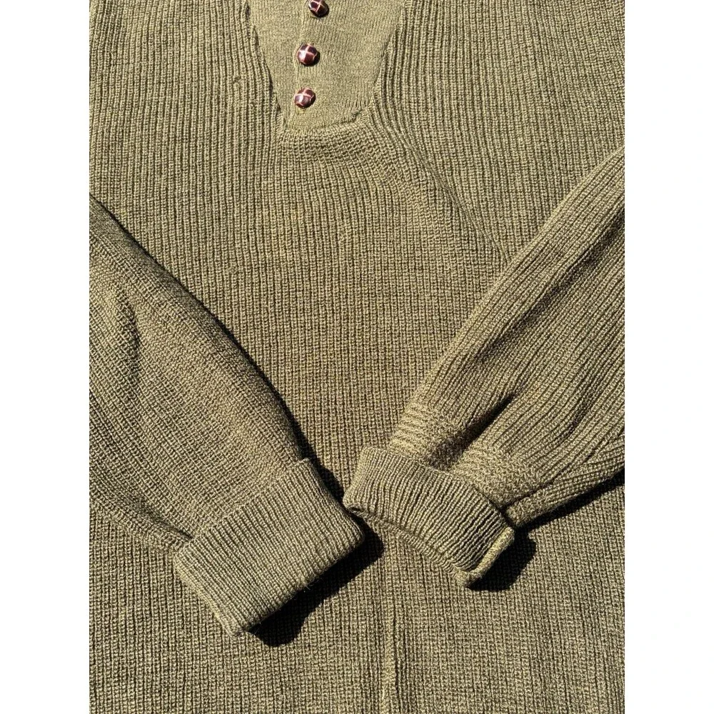 Vintage LL Bean Military Commando Henley Sweater 100% Wool USA Made 80s READ